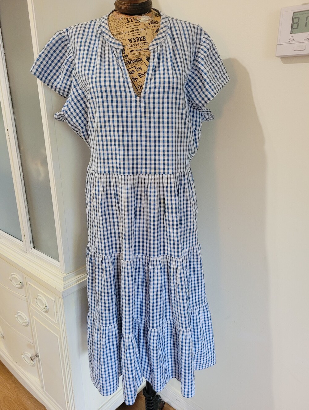 St. John's Bay Blue and White Gingham Tiered Hi Low Midi Dress Sz L - Picture 2 of 6
